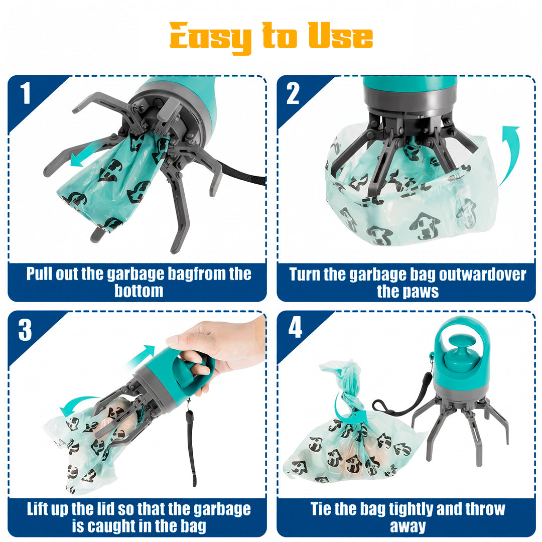 Handheld Claw Poop Scooper with Built-in Bag Dispenser