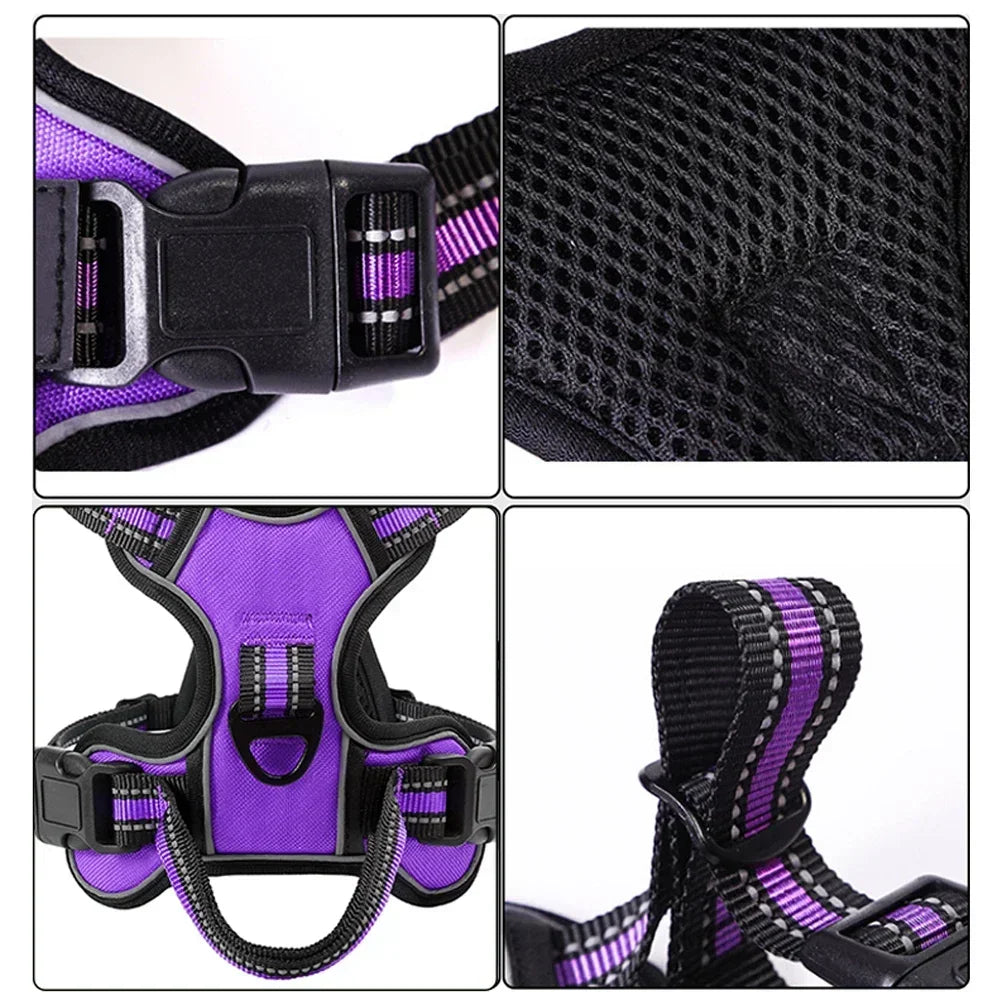 Purple Reflective No-Pull Cat Harness Vest – Adjustable Nylon Breathable Chest Strap