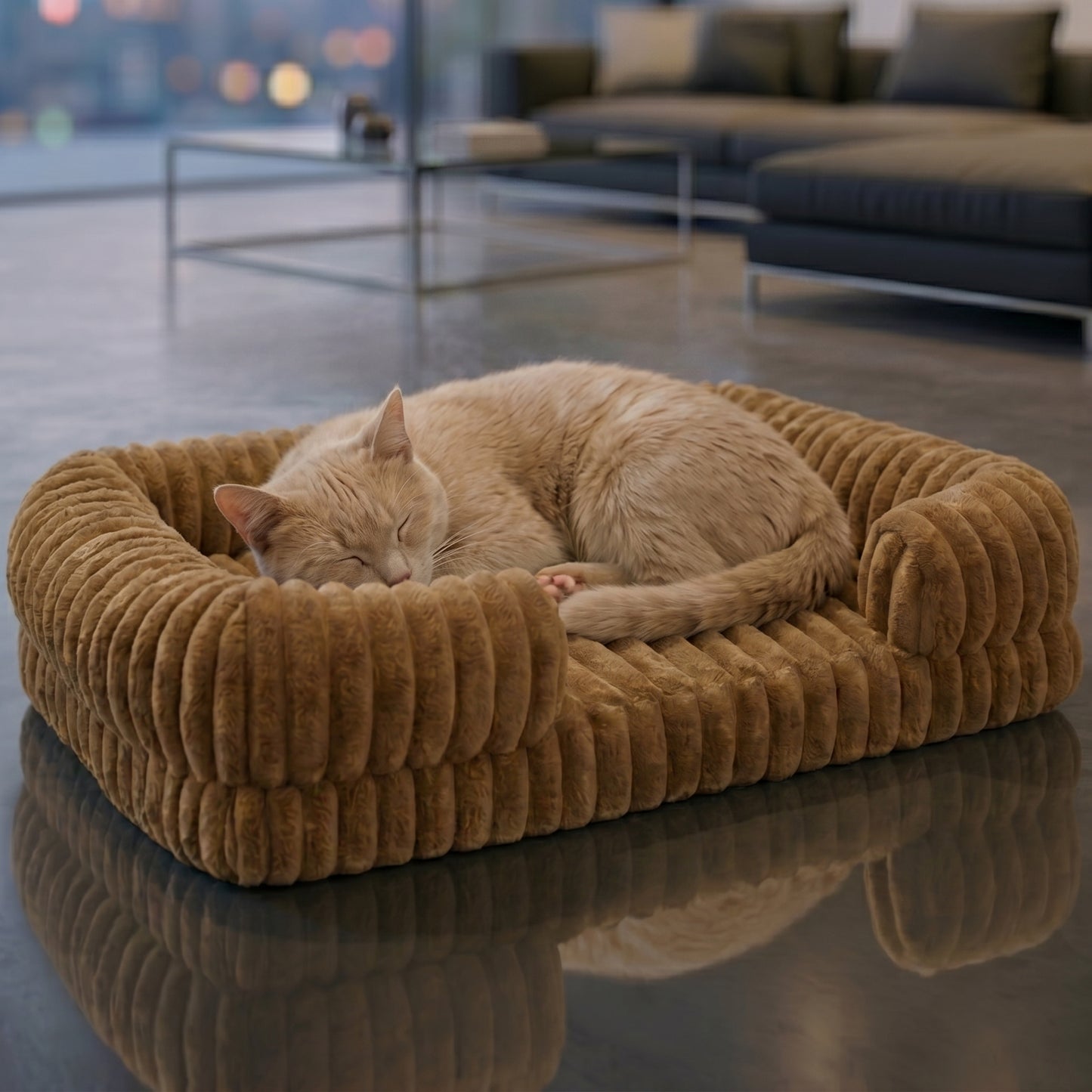 Khaki Orthopedic Memory Foam Cat Bed – Waterproof Sofa Couch