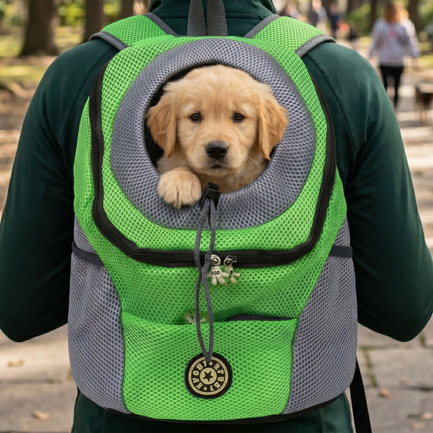 Green Portable Pet Carrier Backpack – Breathable Front & Back Travel Bag