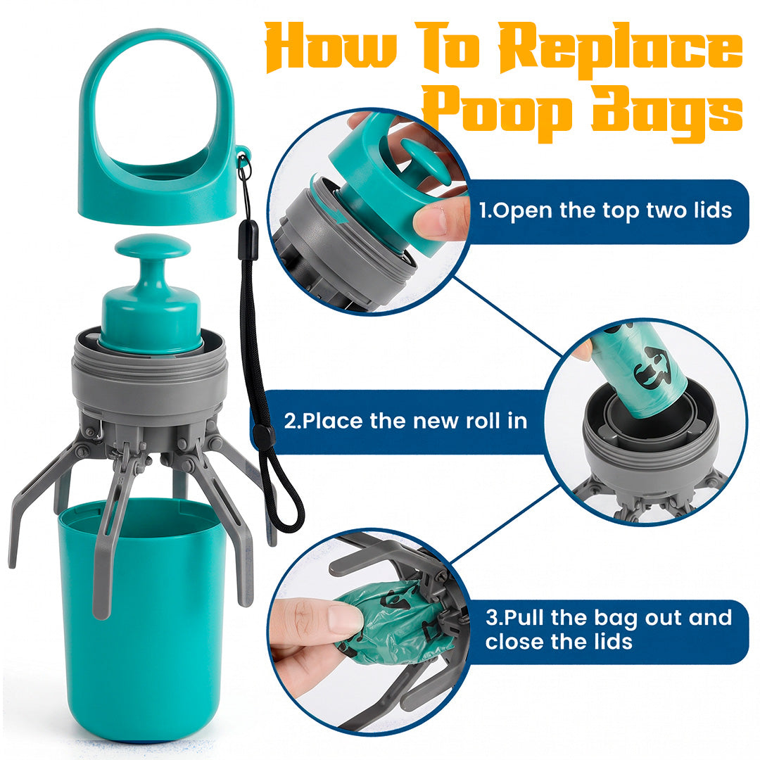 Handheld Claw Poop Scooper with Built-in Bag Dispenser