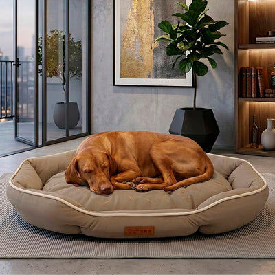 Khaki Sofa-Style Pet Bed – Waterproof & Non-Slip Comfort Cushion
