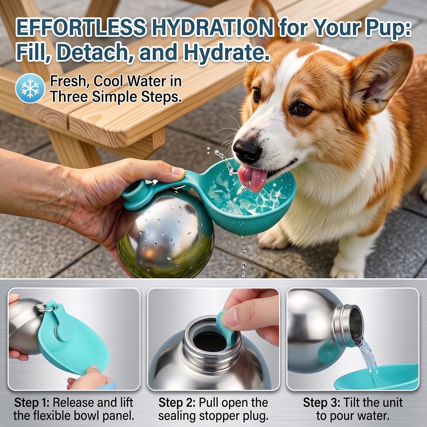 Portable Dog Water Bottle & Bowl – One-Step Silicone Feeder