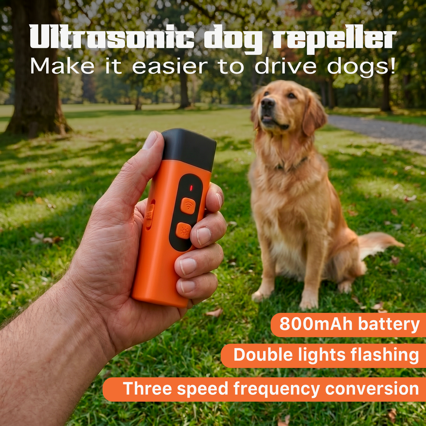 Orange Ultrasonic Dog Bark Deterrent – Rechargeable LED Training Device