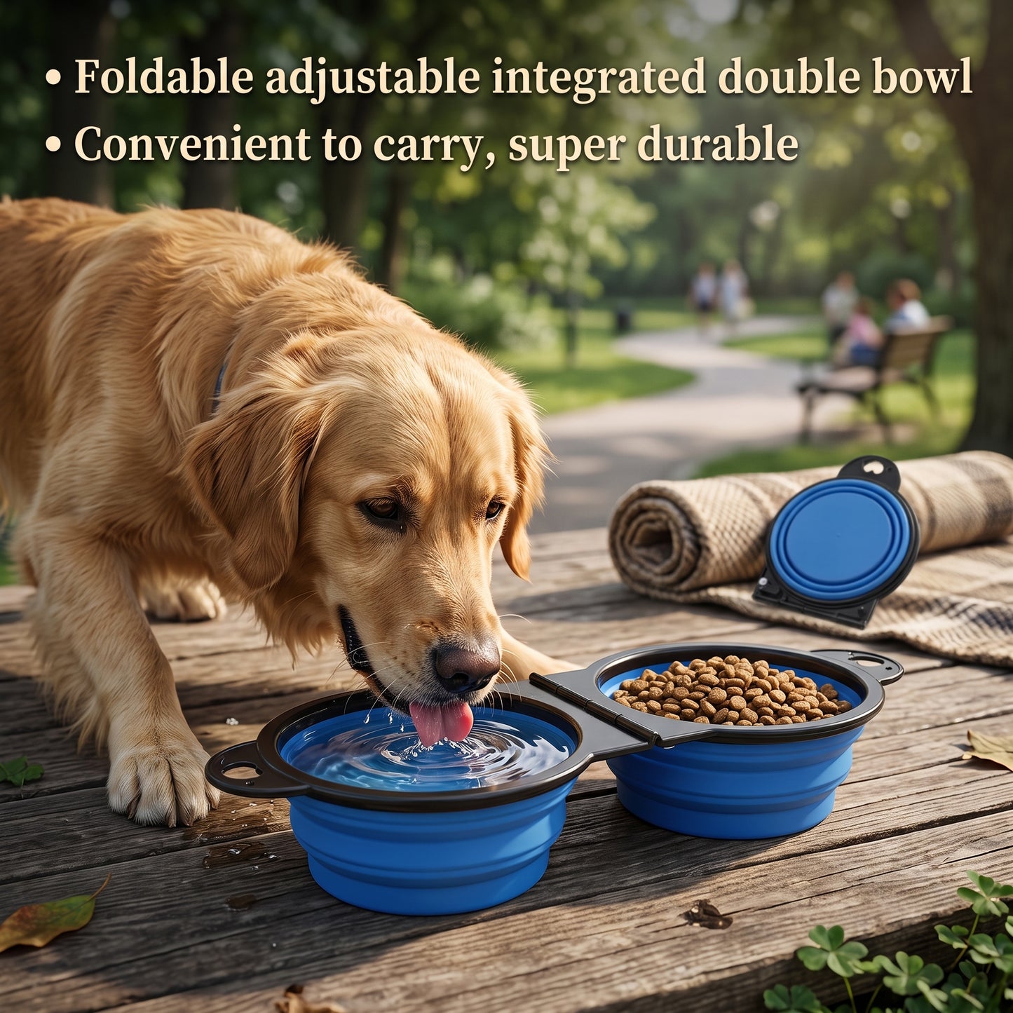 2-1 Foldable Double Pet Bowl — Collapsible Travel Feeder for Dogs & Cats