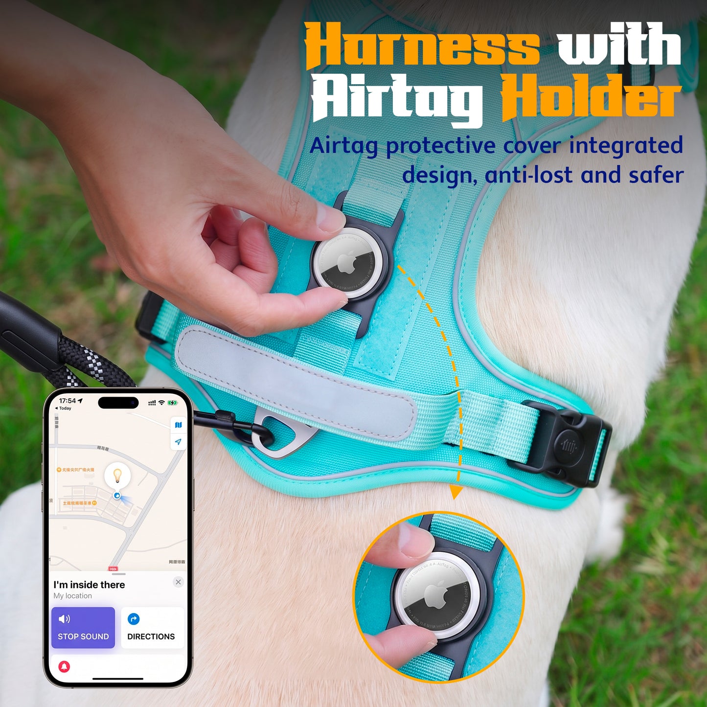 Tactical AirTag Dog Harness & Leash Set — No-Pull, Reflective, Built for Adventure