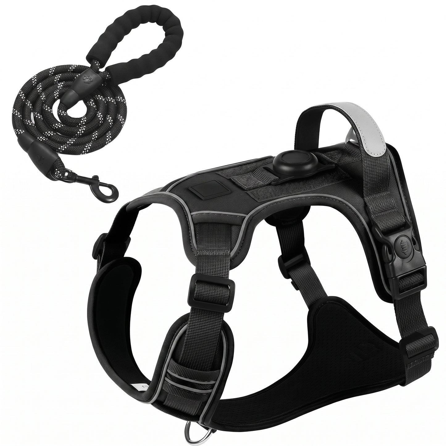Tactical AirTag Dog Harness & Leash Set — No-Pull, Reflective, Built for Adventure