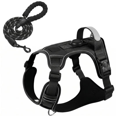 Tactical AirTag Dog Harness & Leash Set — No-Pull, Reflective, Built for Adventure