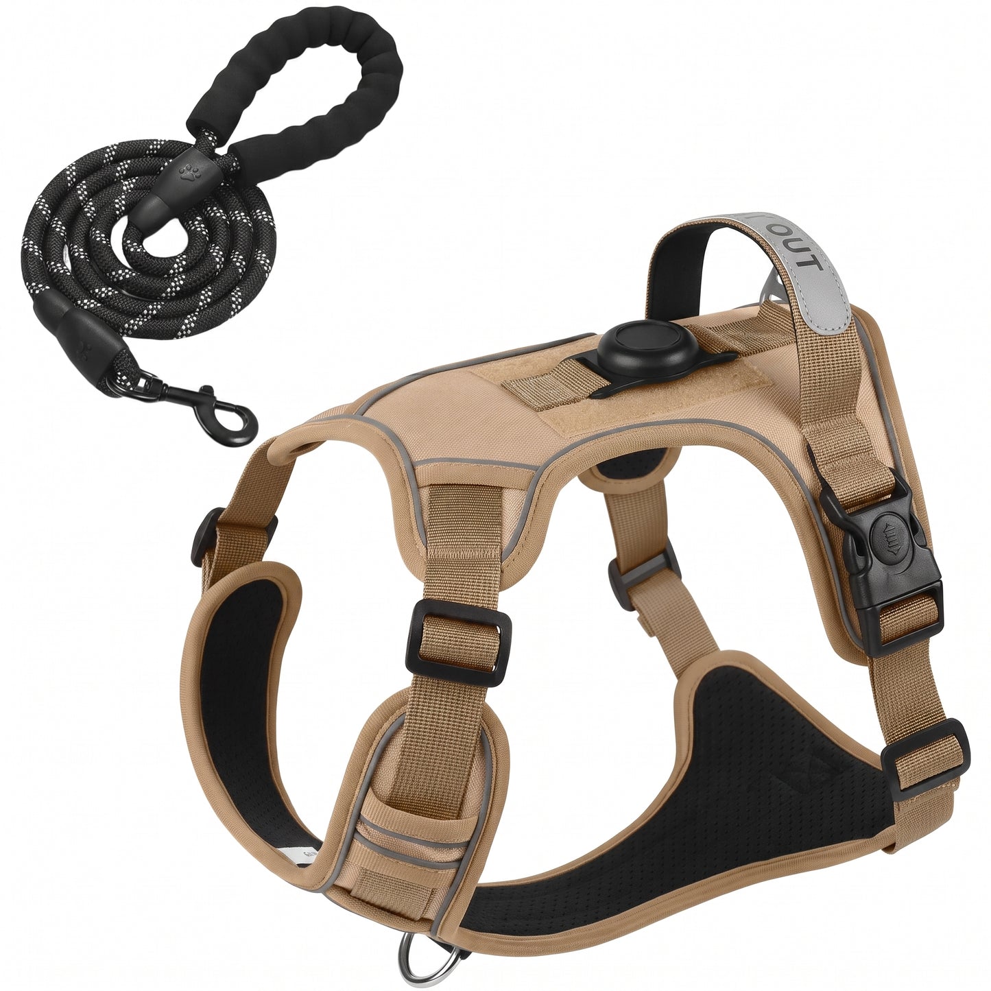 Tactical AirTag Dog Harness & Leash Set — No-Pull, Reflective, Built for Adventure