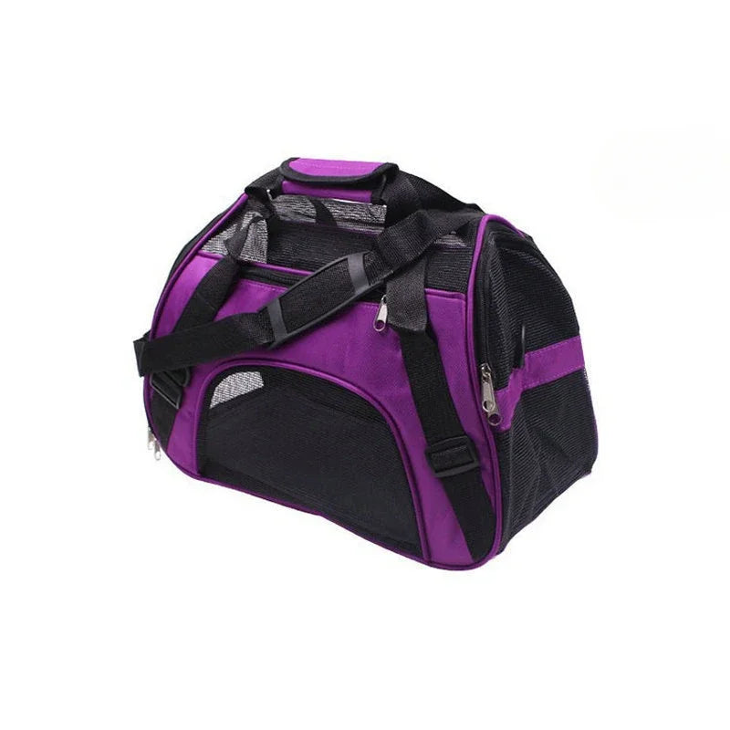 Purple Foldable Mesh Pet Carrier Bag – Breathable Soft Travel Tote for Cats & Small Dogs