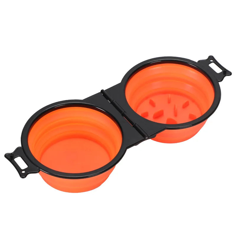 2-1 Foldable Double Pet Bowl — Collapsible Travel Feeder for Dogs & Cats