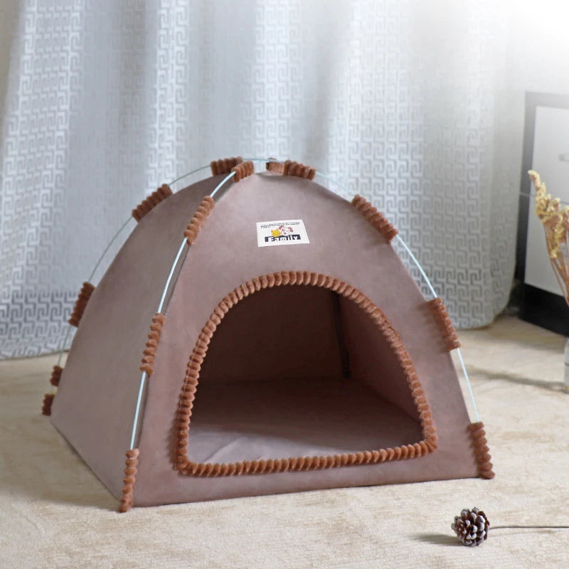 Foldable Plush Pet House – Cozy Cat & Dog Tent Bed