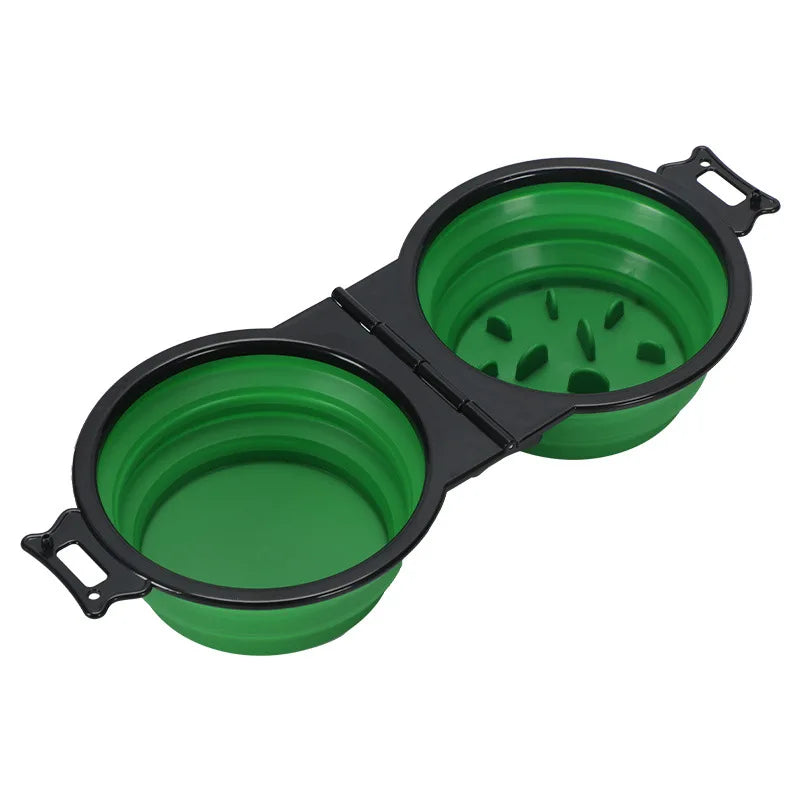 2-1 Foldable Double Pet Bowl — Collapsible Travel Feeder for Dogs & Cats