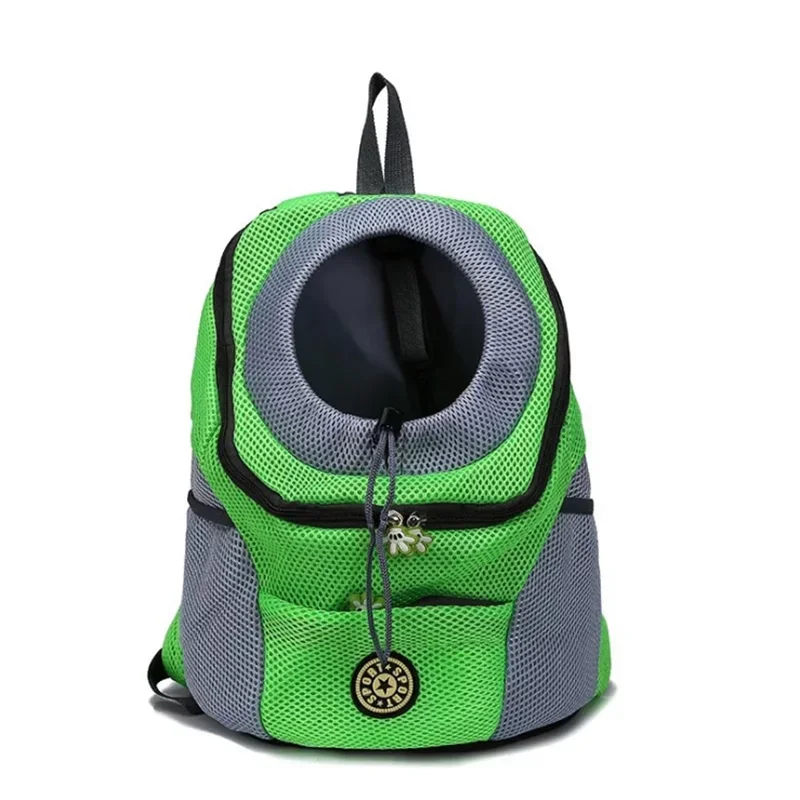 Green Portable Pet Carrier Backpack – Breathable Front & Back Travel Bag