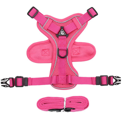 Pink Adjustable Cat Harness & Leash Set with Reflective Trim.