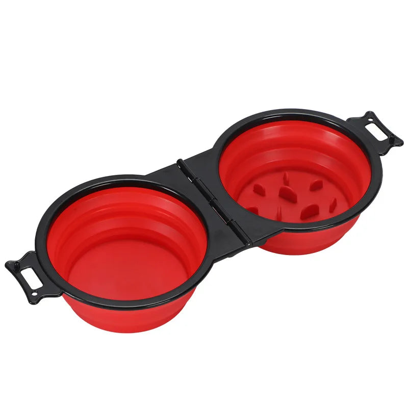 2-1 Foldable Double Pet Bowl — Collapsible Travel Feeder for Dogs & Cats