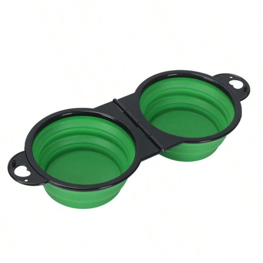 2-1 Foldable Double Pet Bowl — Collapsible Travel Feeder for Dogs & Cats