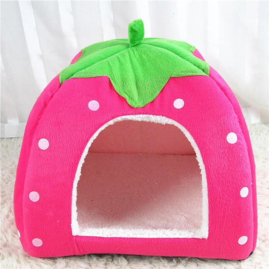 Strawberry Pet Bed for Dog, Puppy Cats Indoor Foldable Soft Warm Bed,