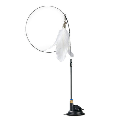 Interactive Cat Teaser Wand with Feather & Bell – Suction Cup Cat Toy Stick