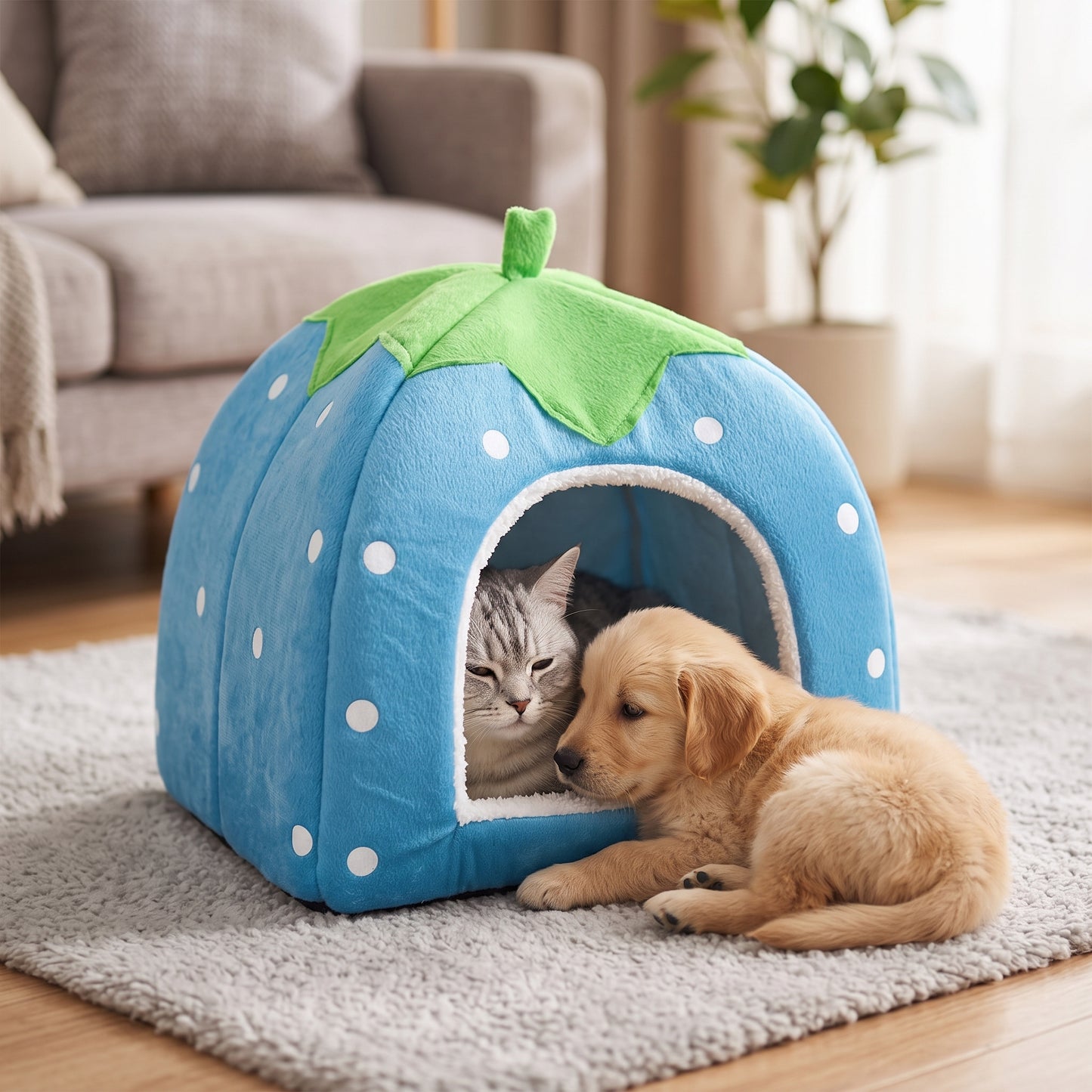 Strawberry Pet Bed for Dog, Puppy Cats Indoor Foldable Soft Warm Bed,