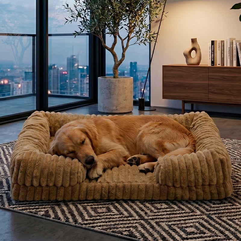 Khaki Orthopedic Memory Foam Dog Bed – Waterproof Sofa Couch