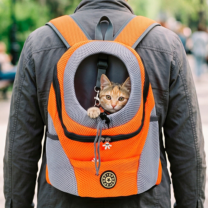 Orange Portable Pet Carrier Backpack – Breathable Front & Back Travel Bag