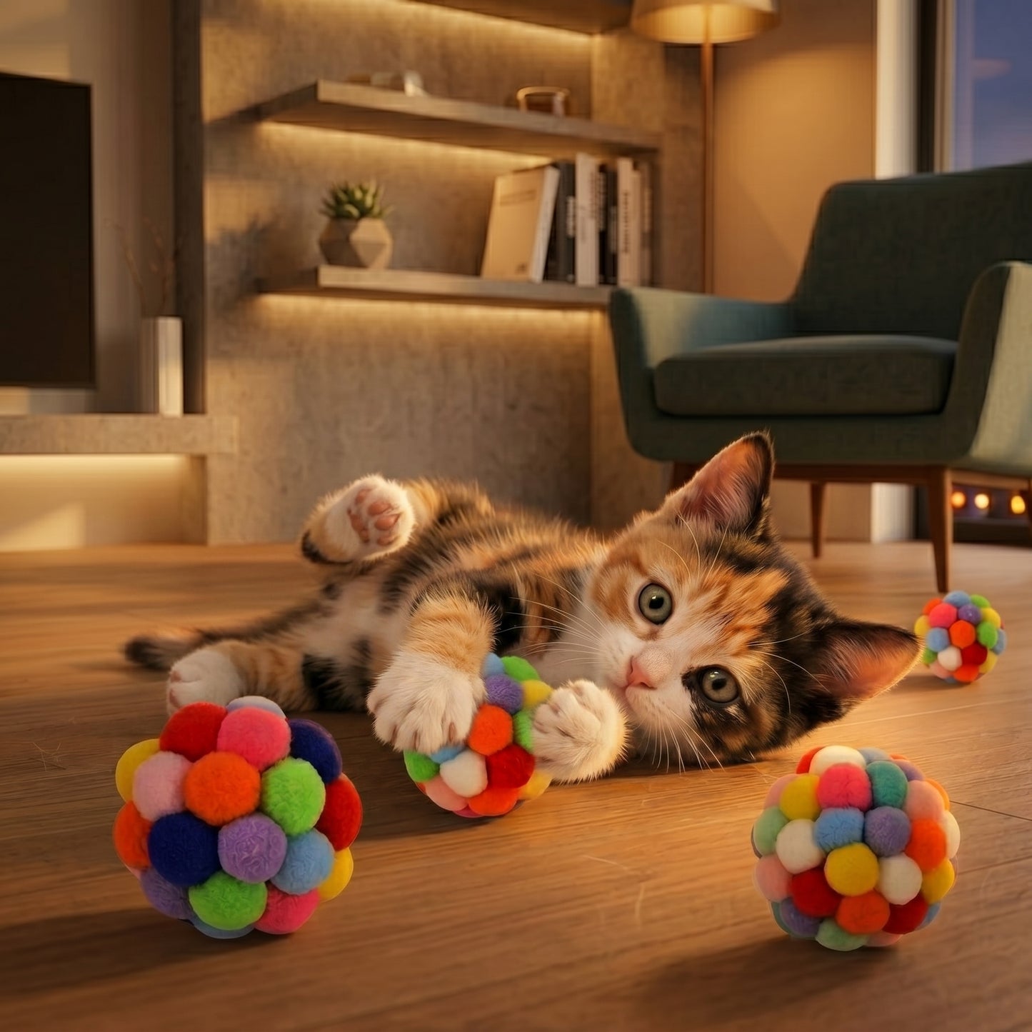 Interactive 3-Pack Cat Toy Ball Set – Nylon & Plush Cat Entertainment Toys