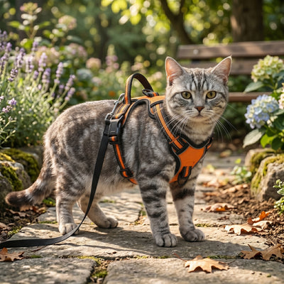 Orange Reflective No-Pull Cat Harness Vest – Adjustable Nylon Breathable Chest Strap
