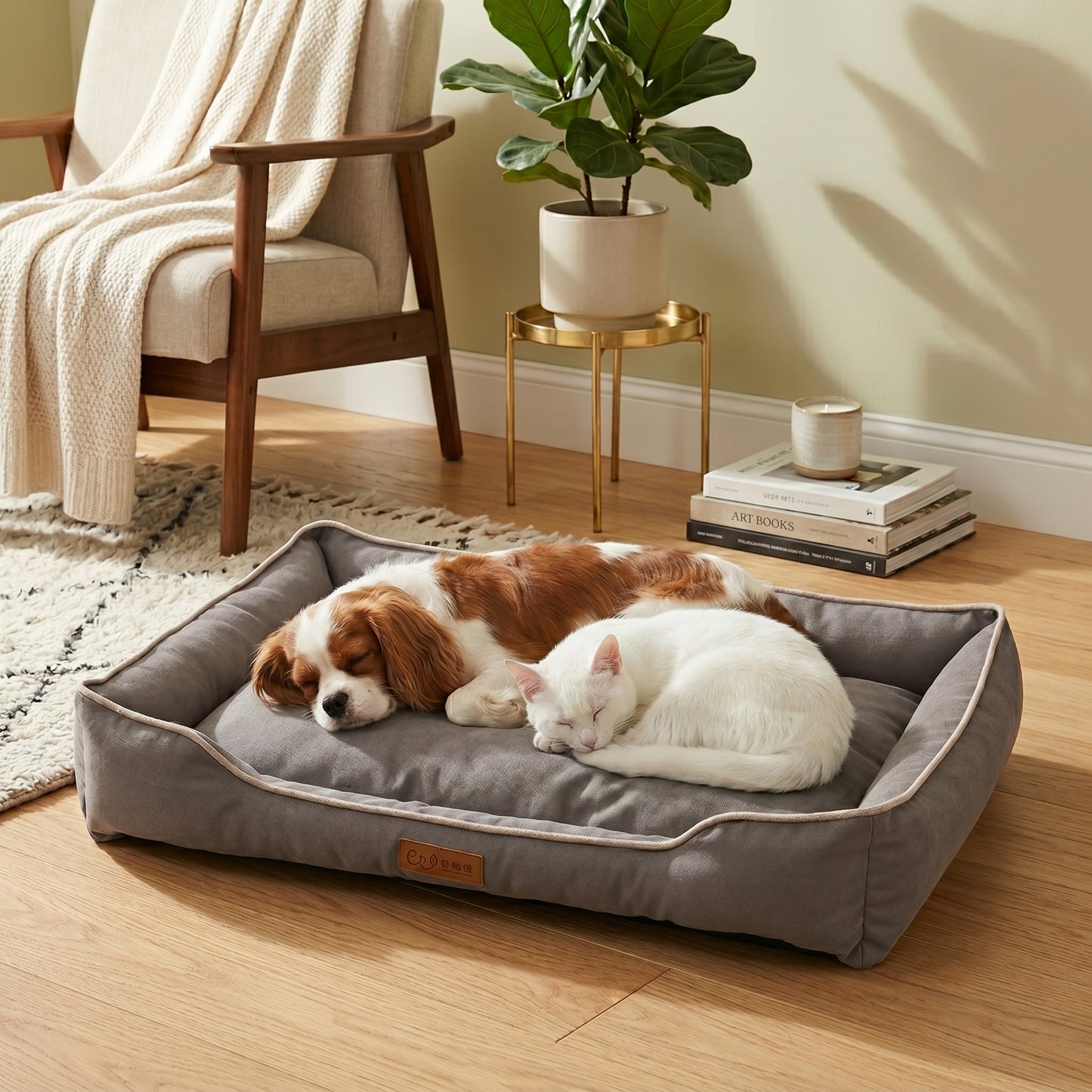 Grey Sofa-Style Pet Bed – Waterproof & Non-Slip Comfort Cushion