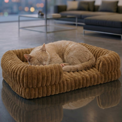 Khaki Orthopedic Memory Foam Cat Bed – Waterproof Sofa Couch