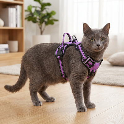 Purple Reflective No-Pull Cat Harness Vest – Adjustable Nylon Breathable Chest Strap