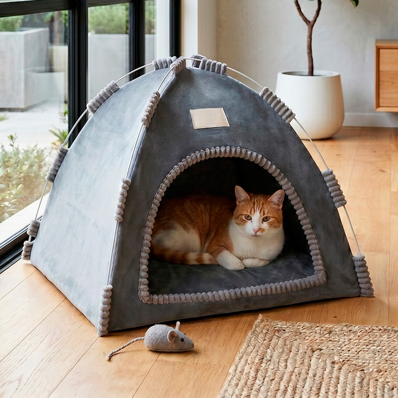 Foldable Plush Pet House – Cozy Cat & Dog Tent Bed